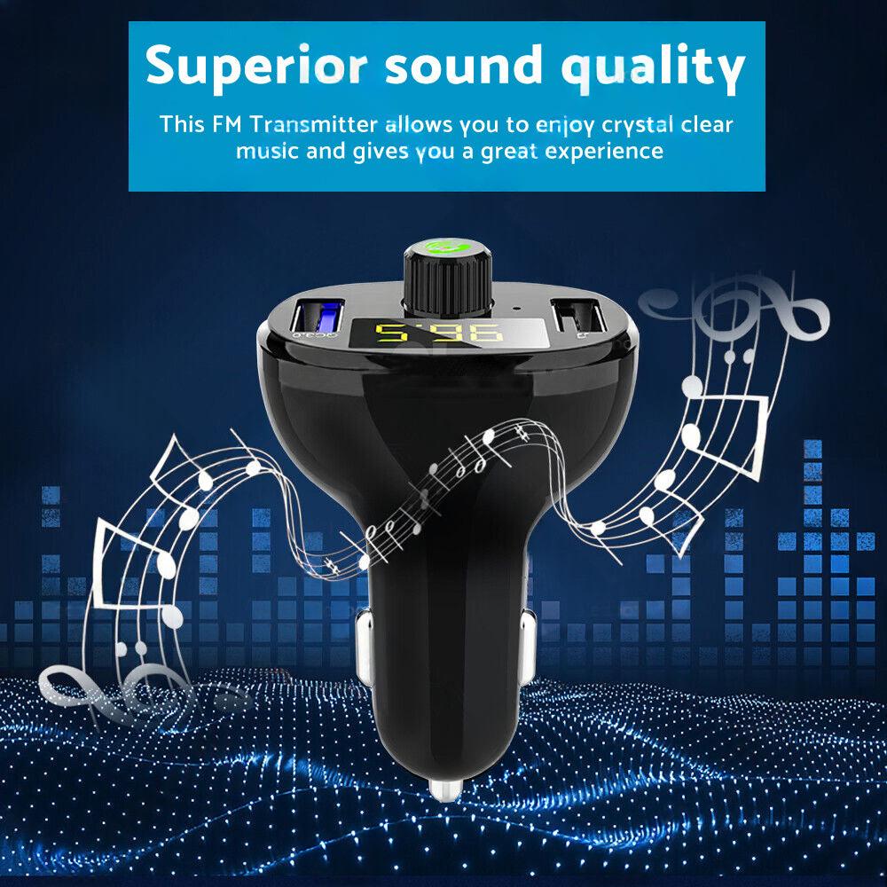 Bluetooth-5. 0 Radio Car Kit Wireless FM Transmitter Dual USB Charger MP3 Player.