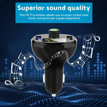 Bluetooth-5. 0 Radio Car Kit Wireless FM Transmitter Dual USB Charger MP3 Player.
