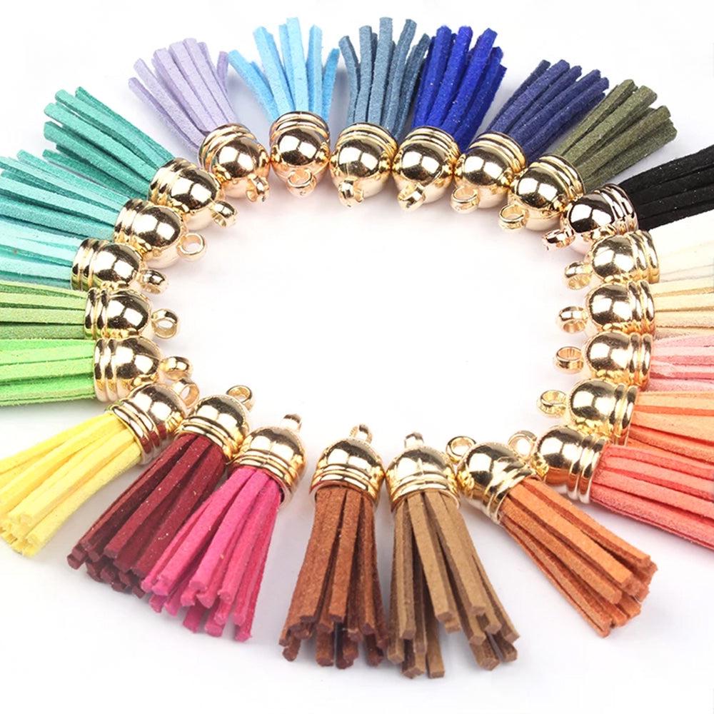 250PCS Keychain Ring Tassels Bulk Colored Leather Tassel Pendants Jewelry DIY.