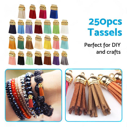 250PCS Keychain Ring Tassels Bulk Colored Leather Tassel Pendants Jewelry DIY.