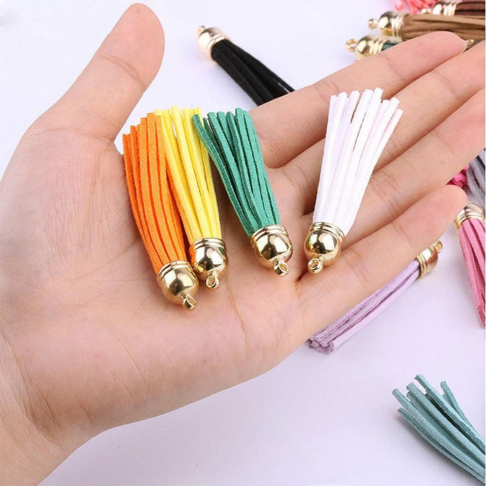 250PCS Keychain Ring Tassels Bulk Colored Leather Tassel Pendants Jewelry DIY.