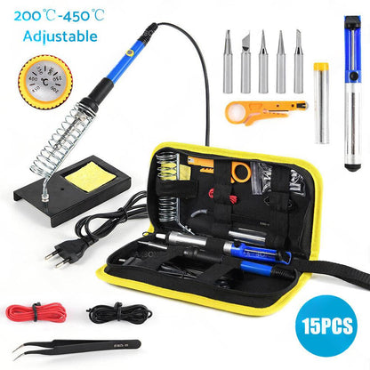 15IN1 Soldering Iron Kit 60W Electronics Welding Tool Adjustable Temperature AU.