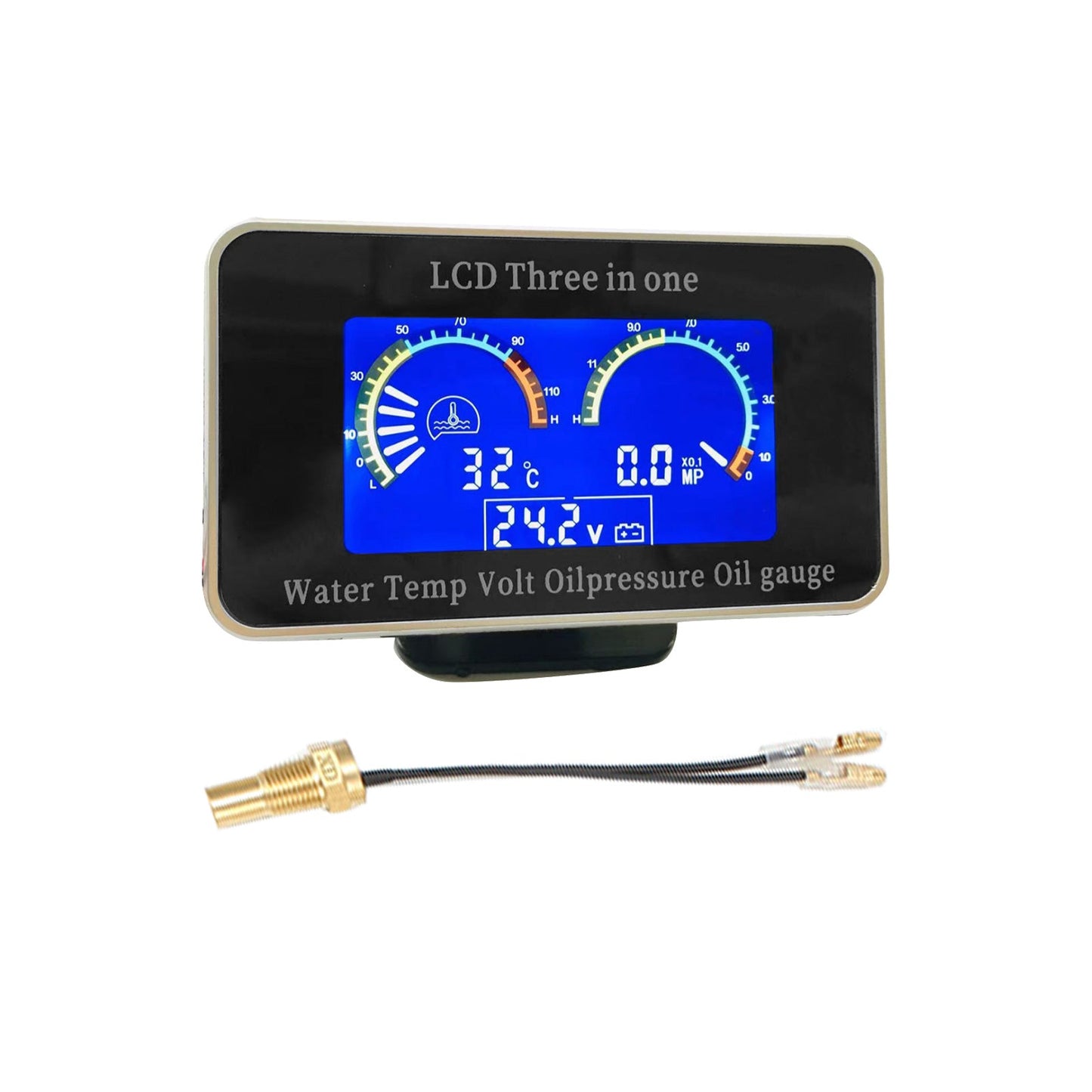 3-in-1 LCD Digital Gauge Suitable For Oil Pressure, Voltage & Water Temperature 12V / 24V Car & Truck.
