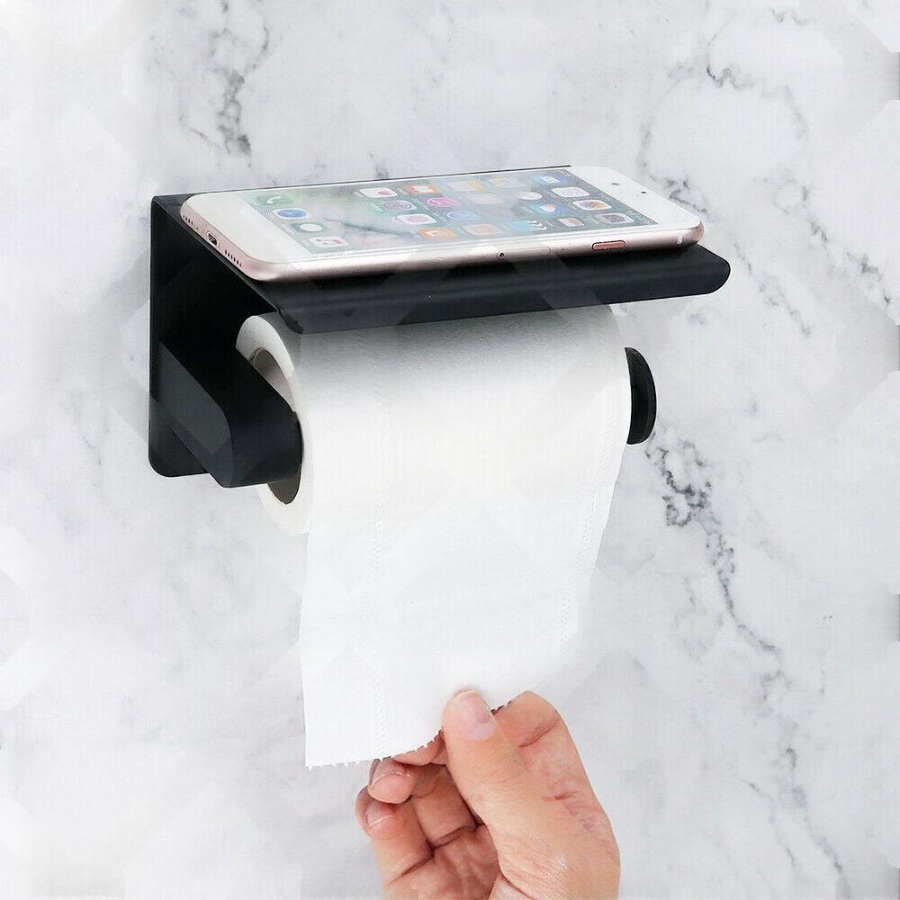 2x Stainless Steel Toilet Paper Roll Holder With Storage Hook & Phone Shelf for Bathroom.