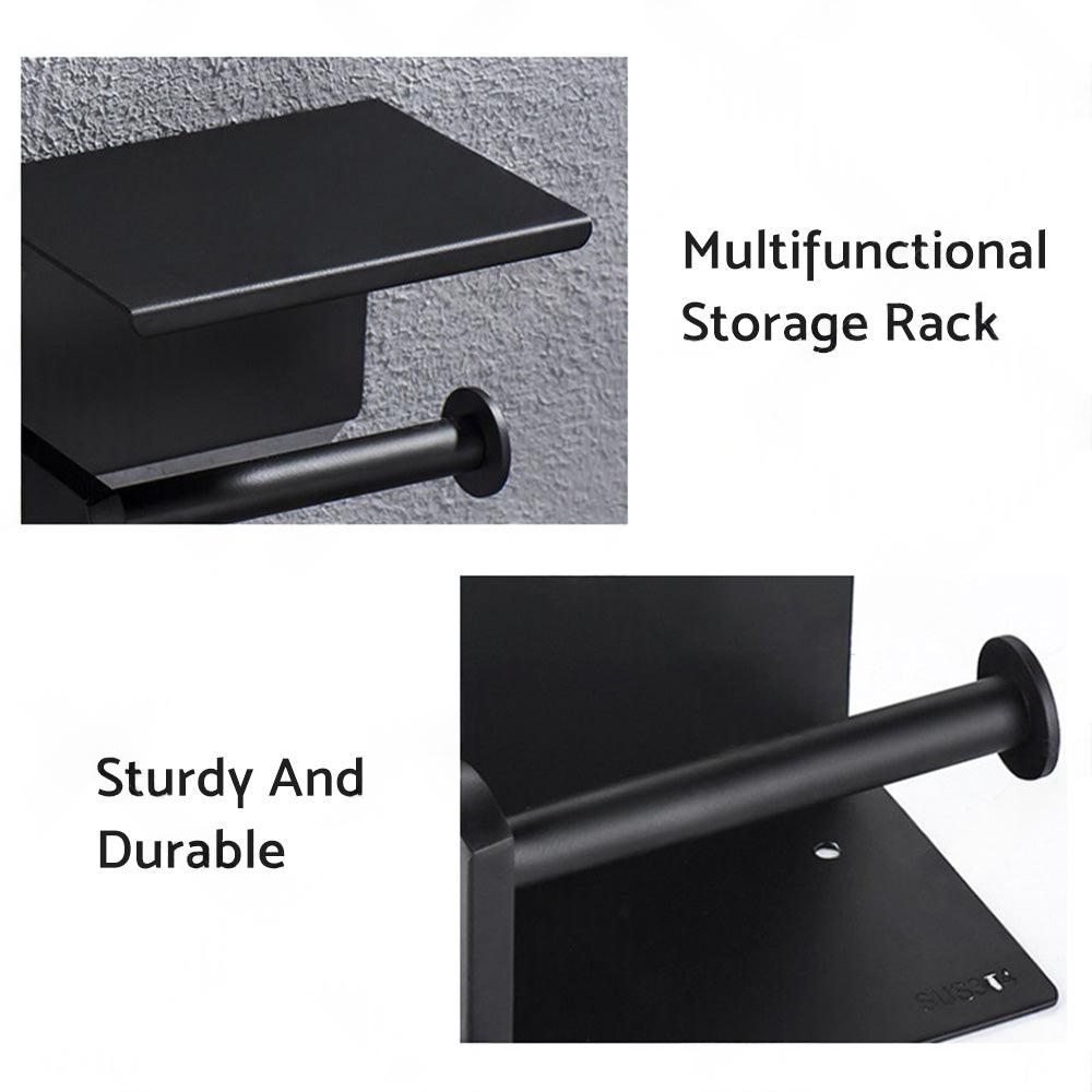2x Stainless Steel Toilet Paper Roll Holder With Storage Hook & Phone Shelf for Bathroom.