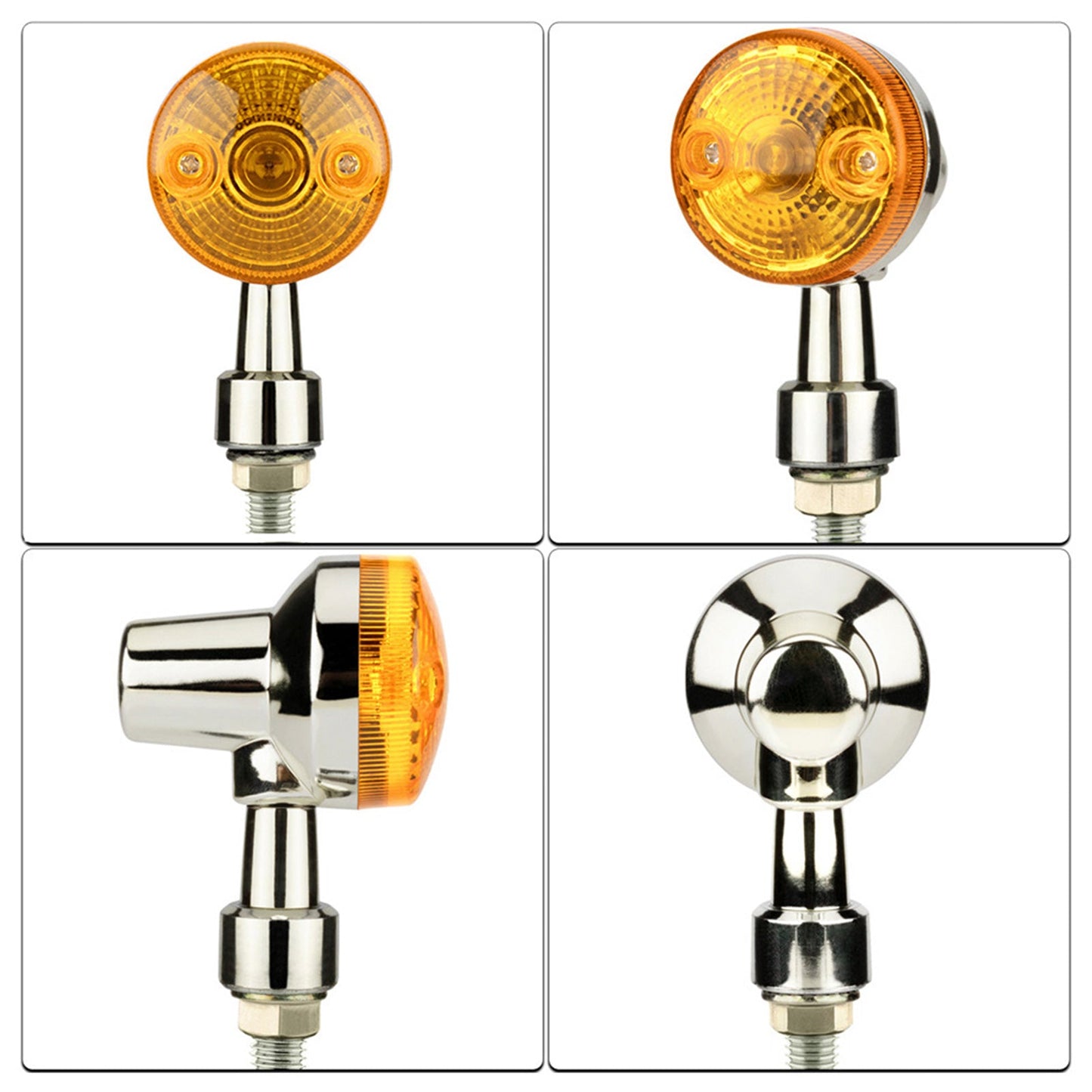 4x Chrome Motorcycle Turn Signal Lights Amber Indicators Blinker Universal Bulb.