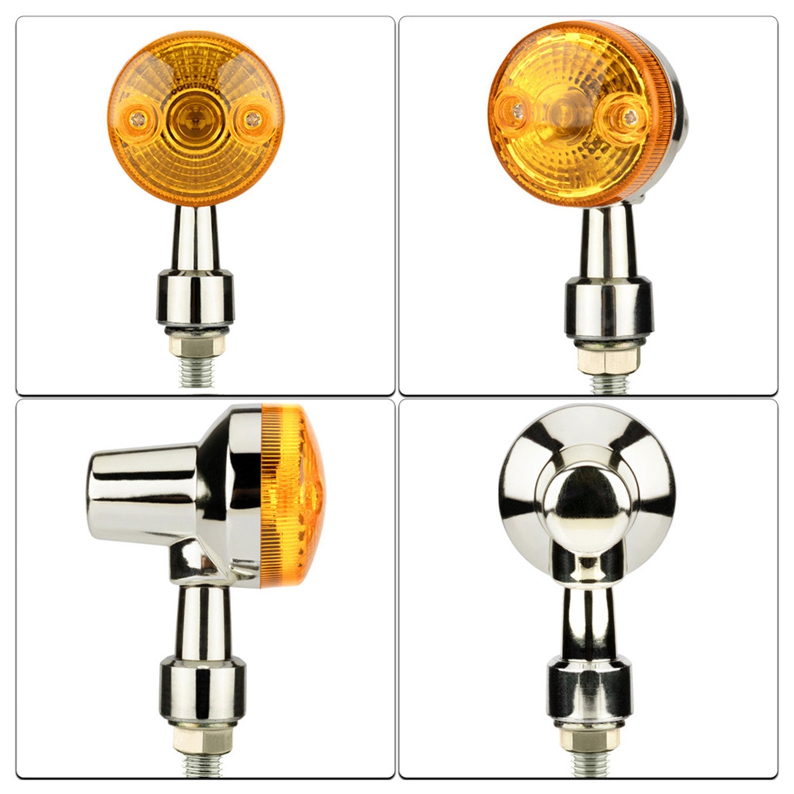 4x Chrome Motorcycle Turn Signal Lights Amber Indicators Blinker Universal Bulb.