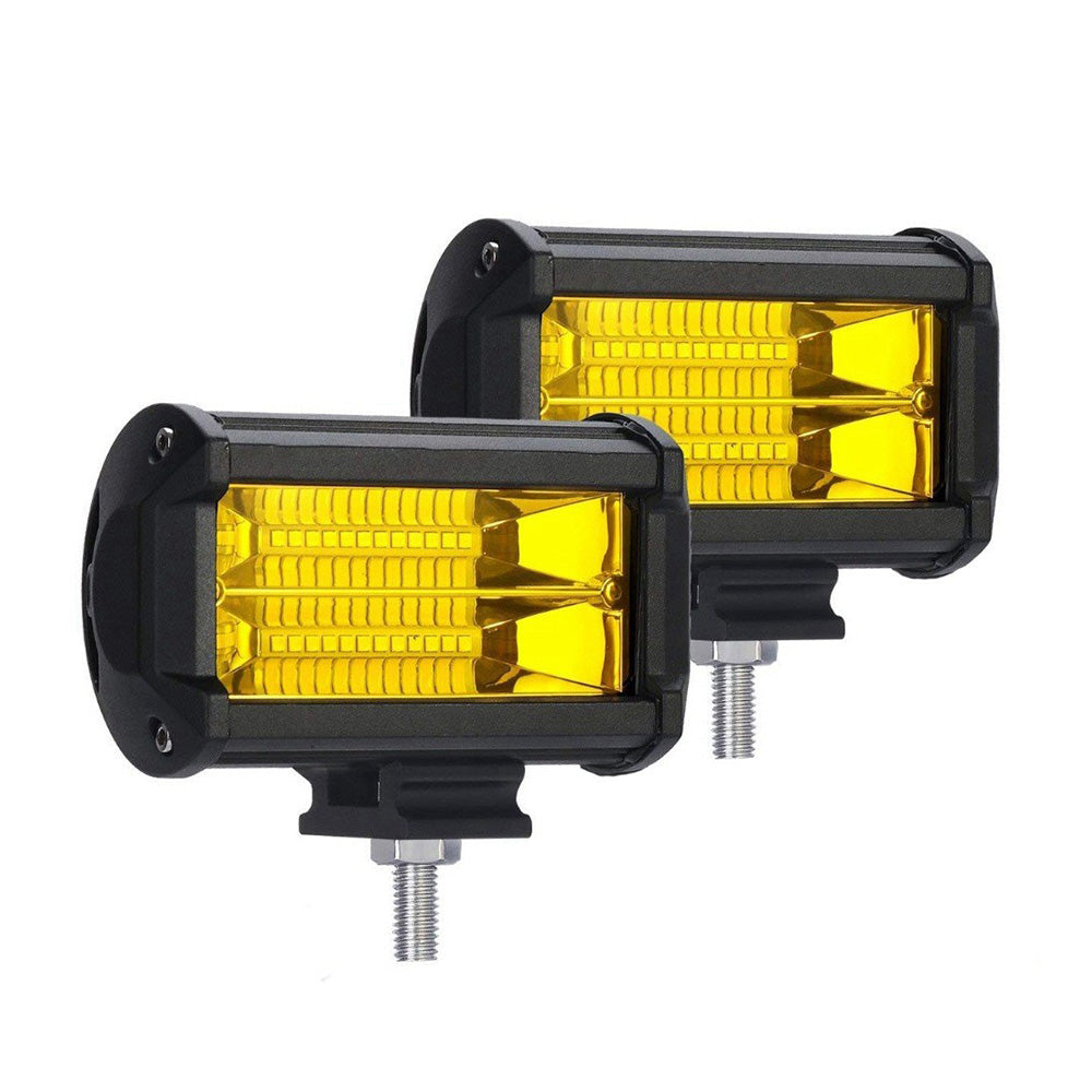 2x 5inch Flood LED Light Bar Offroad Work Driving Fog Lamp Yellow Cree Spread.