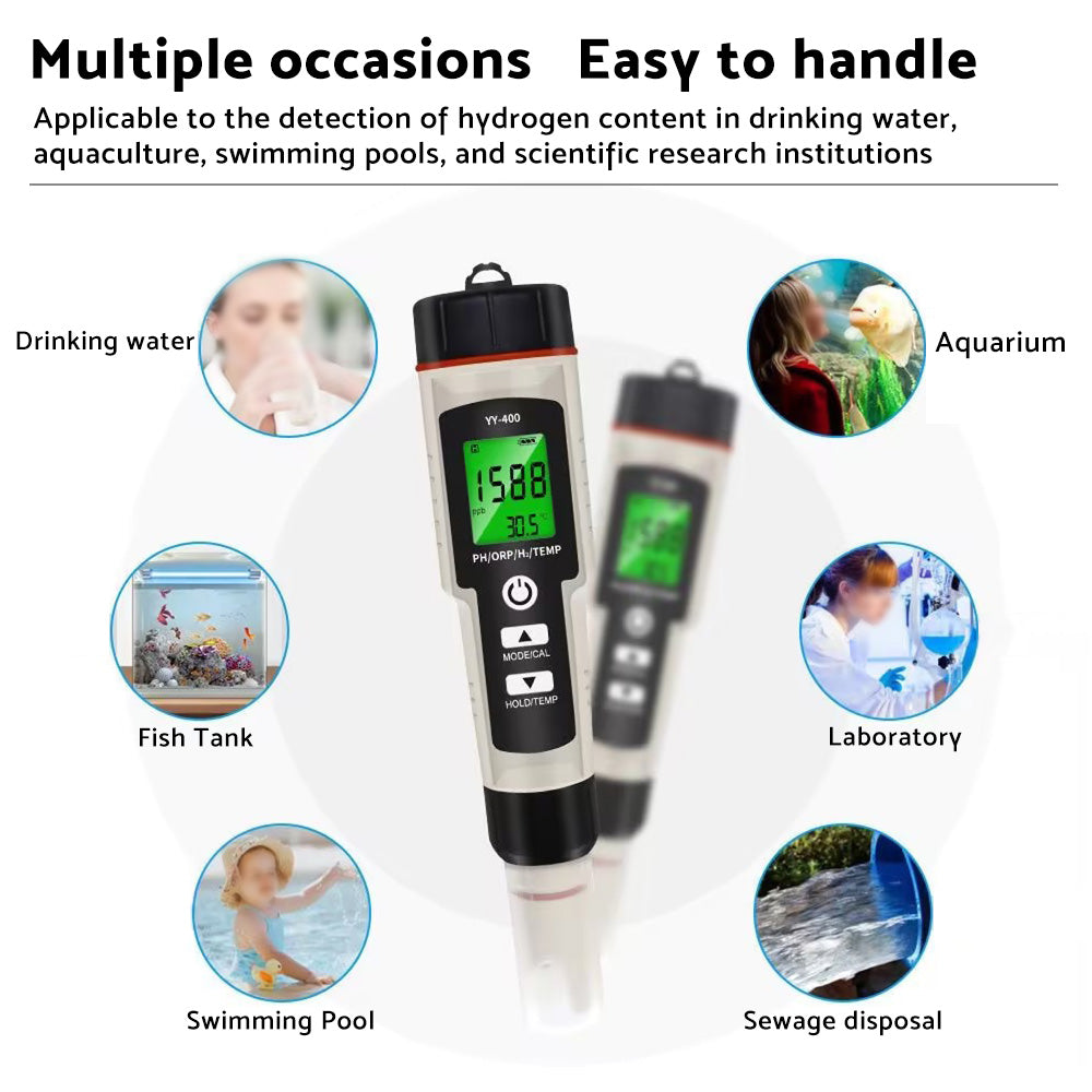 Portable 4 In 1 Hydrogen-Rich Test Pen PH ORP TEMP Water Quality Meter Tester.