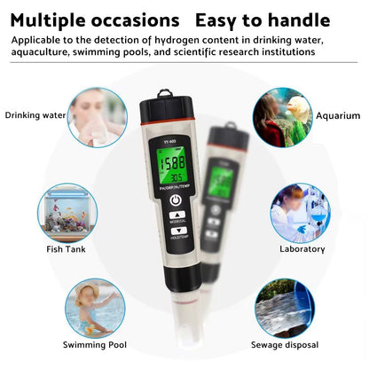 Portable 4 In 1 Hydrogen-Rich Test Pen PH ORP TEMP Water Quality Meter Tester.