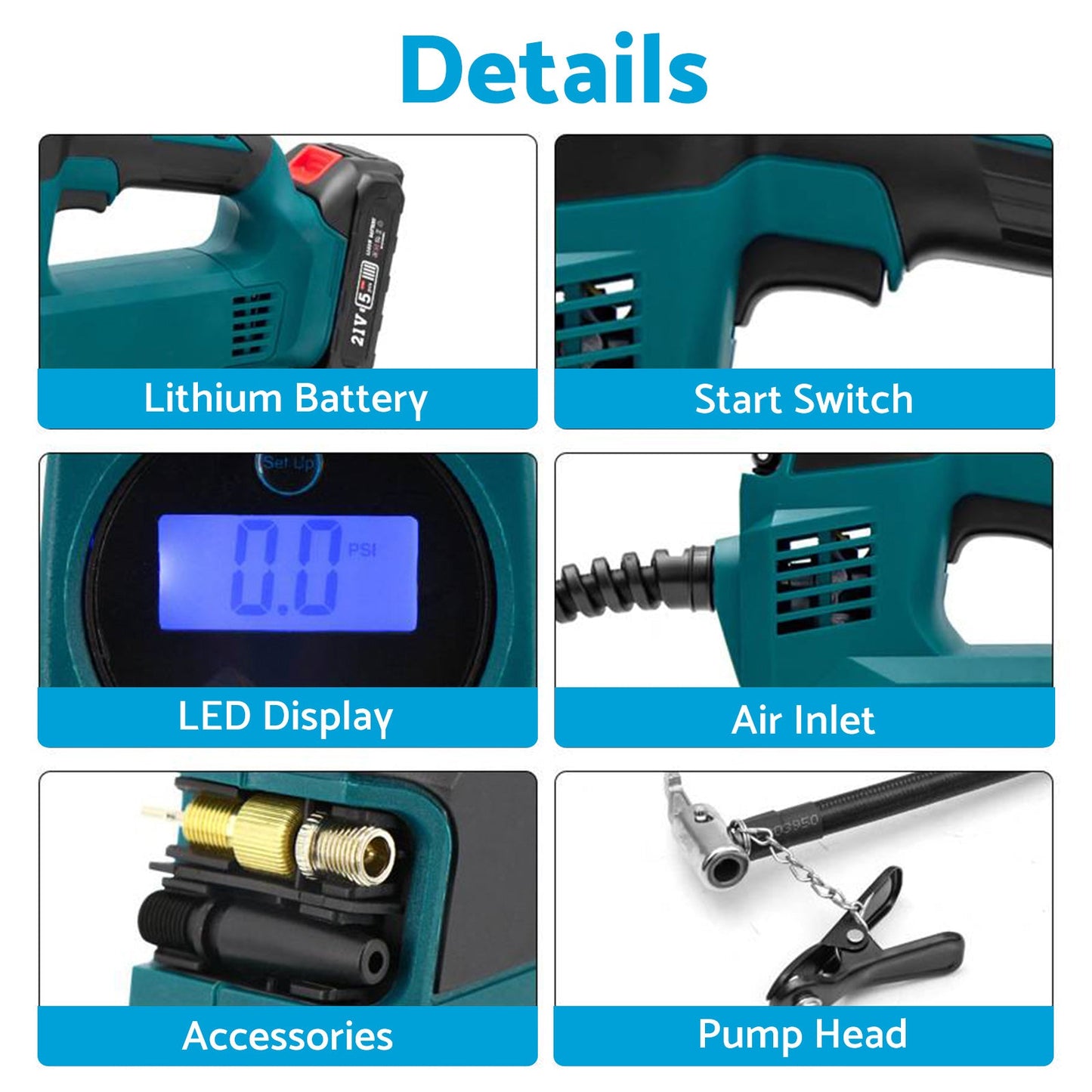 Cordless Portable Tyre Inflator Pump Suitable for Makita 18V Battery