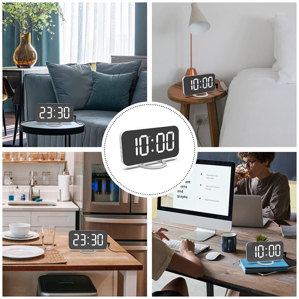 Digital Alarm Clock with Mirror LED Display Suitable For Wall & Bedroom, Snooze Function, Dim Mode.