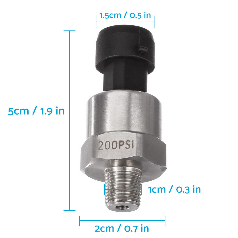 200PSI 5V Pressure Transducer Sender Sensor Suitable For Air, Oil & Fuel – Stainless Steel, AU