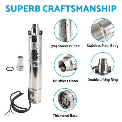 3in Deep Well Solar Bore Pump 48V 750W Submersible MPPT Screw Pump 140M.