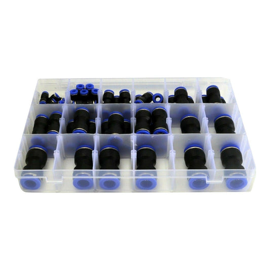 58pcs Air Line Coupler Push-In Hose Joiner Metric Quick Connect Kit Nylon Hose.