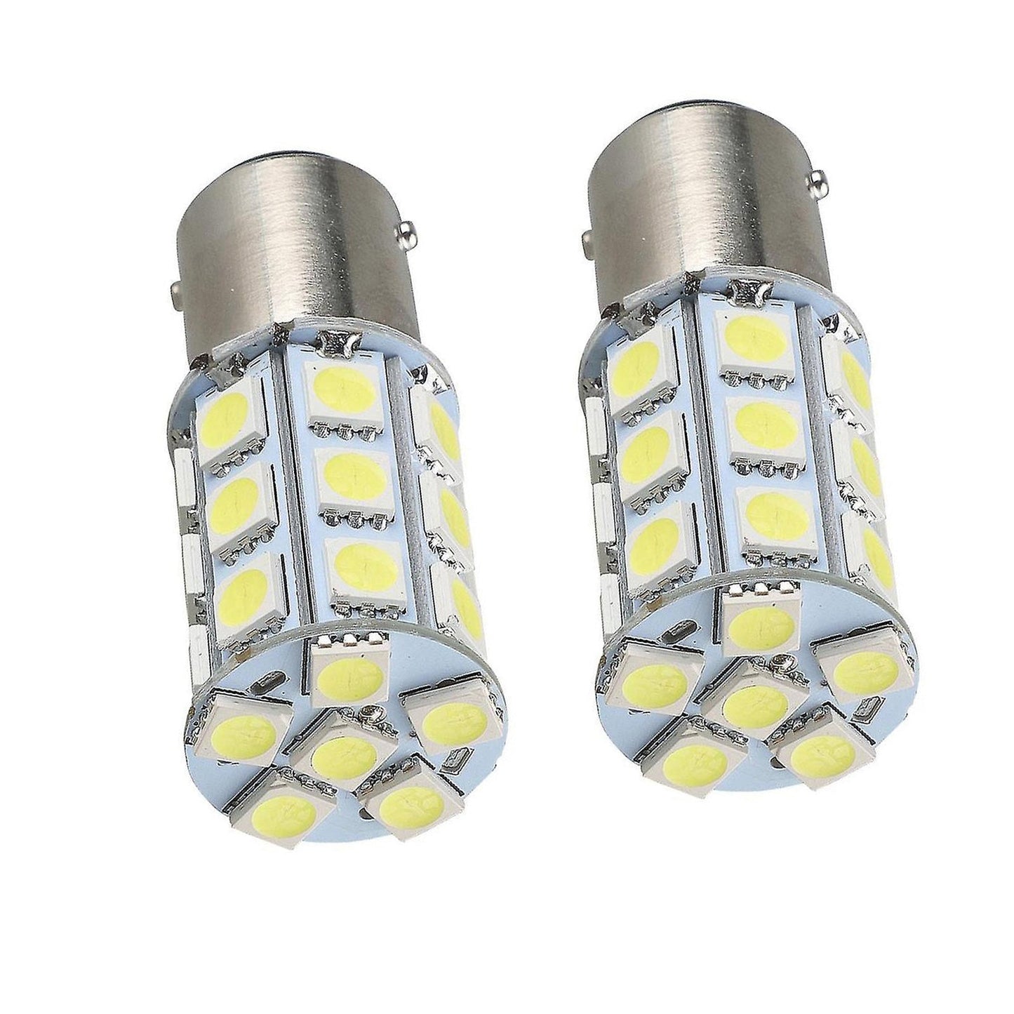 2x 12V BA15D LED White 27 SMD 5050 Indicator Signal Lights Suitable For Caravan & Car