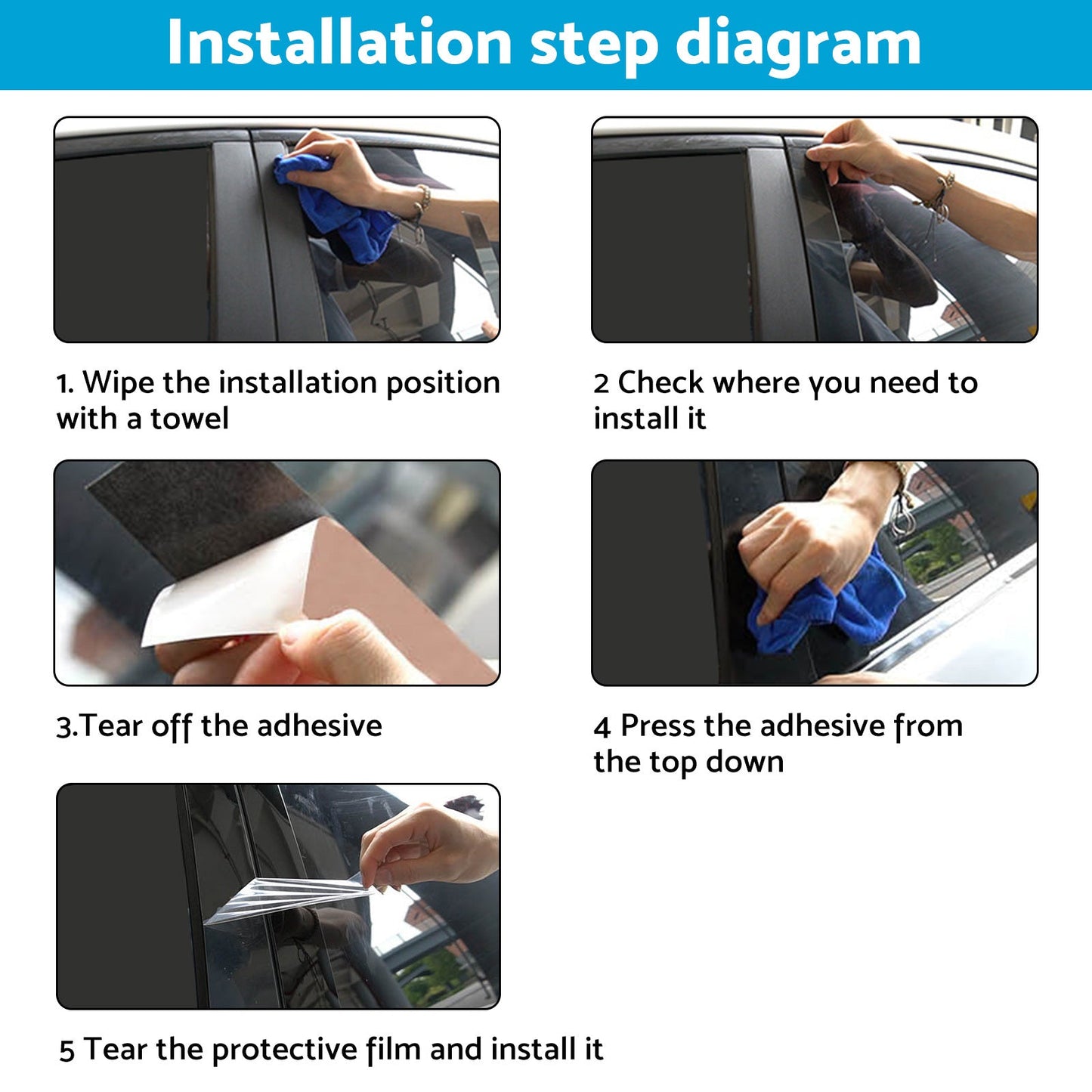 Gloss Black Pillar Posts Door Trim Cover Suitable For Toyota RAV4 2019-2024