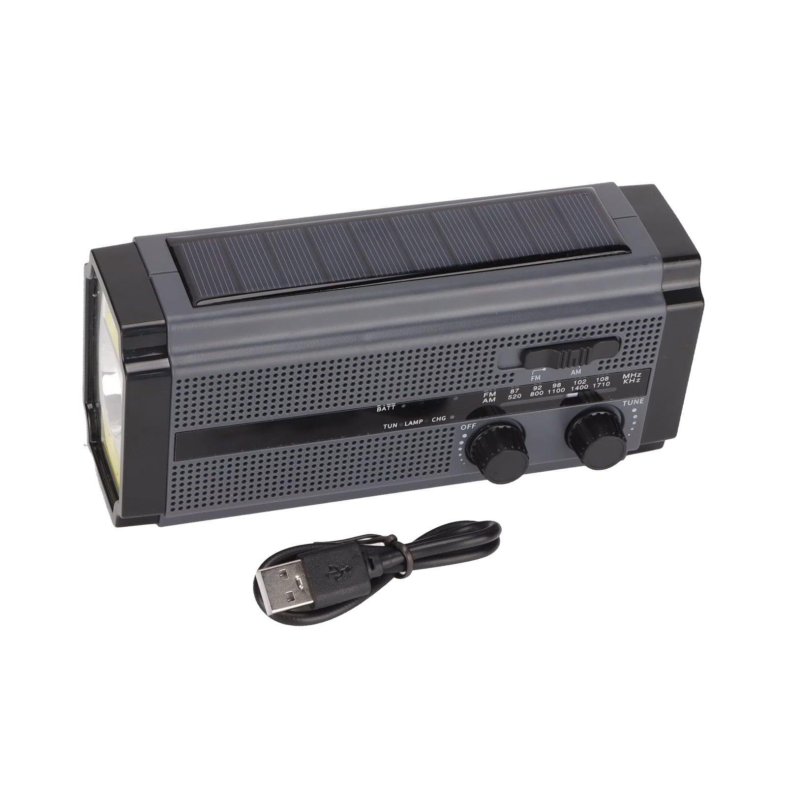 Solar Hand Crank Radio Emergency Weather 5000mAh Power Bank Flash Light Black.