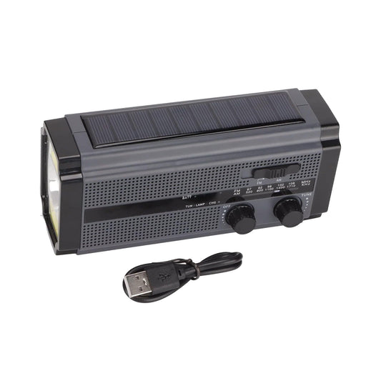 Solar Hand Crank Radio Emergency Weather 5000mAh Power Bank Flash Light Black.