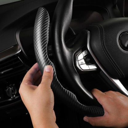 2x Black Carbon Fiber Steering Wheel Booster Non-Slip Cover Trim Accessories.