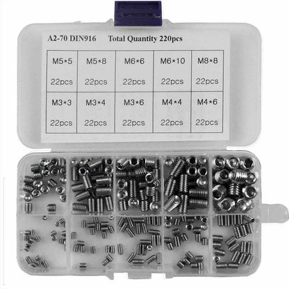 220Pcs Stainless Steel Allen Head Socket Set Grub Screws Assortment Kit.