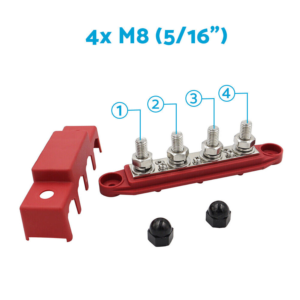 2x M8 4-Post 250A DC 48V Bus Bar Power Distribution Box Suitable for Heavy Duty