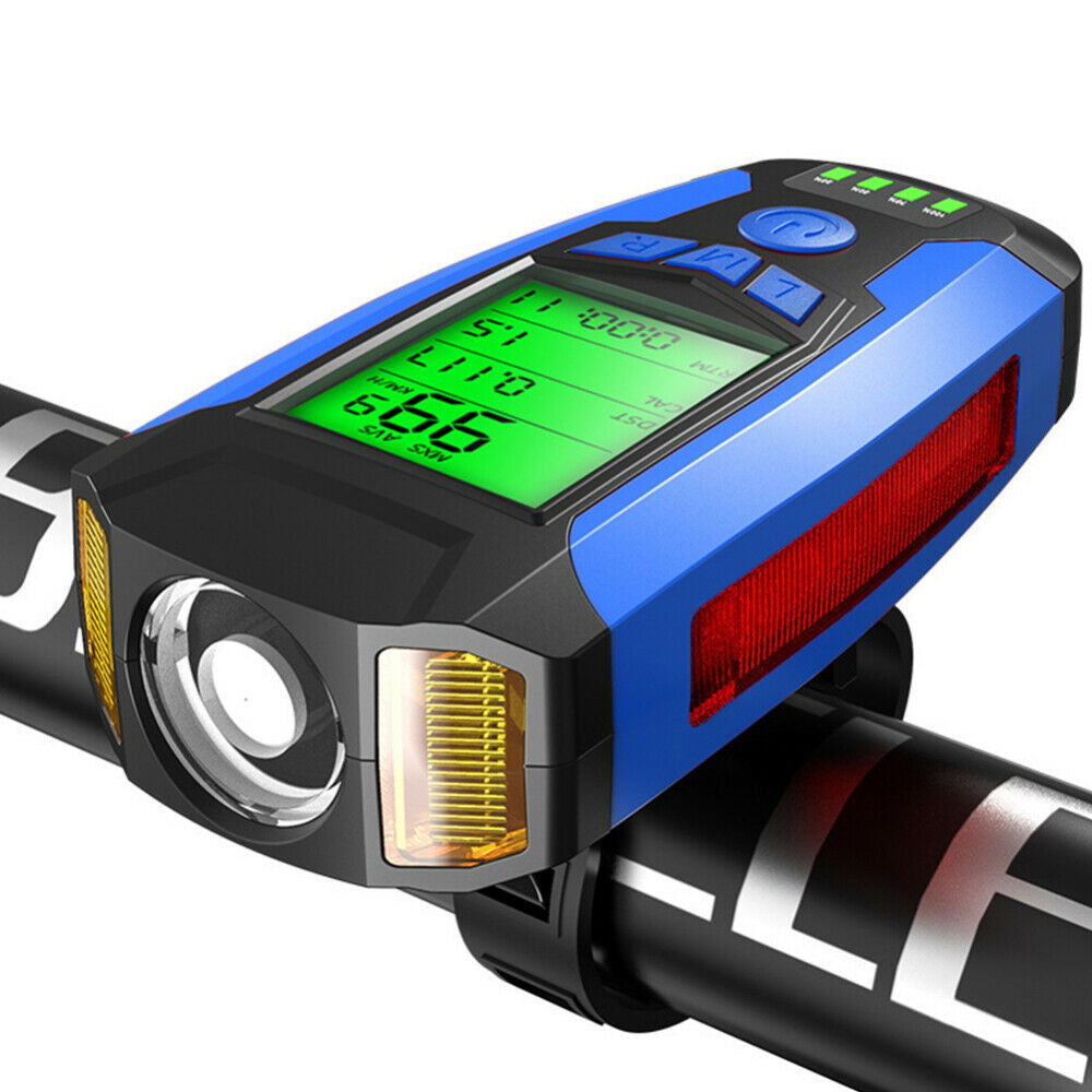 USB Rechargeable LED Bicycle Headlight With Horn and Speedometer Suitable For Bike Front.