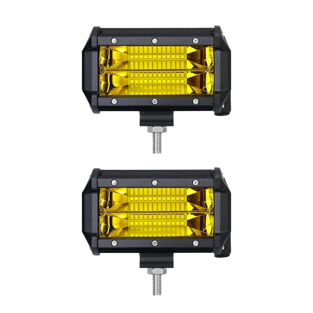 2x 5inch Flood LED Light Bar Offroad Work Driving Fog Lamp Yellow Cree Spread.