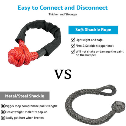 Recovery Pulley Kit Suitable For Winch Ropes 3/8 inch & 1/2 inch Soft Shackle Red & Black.