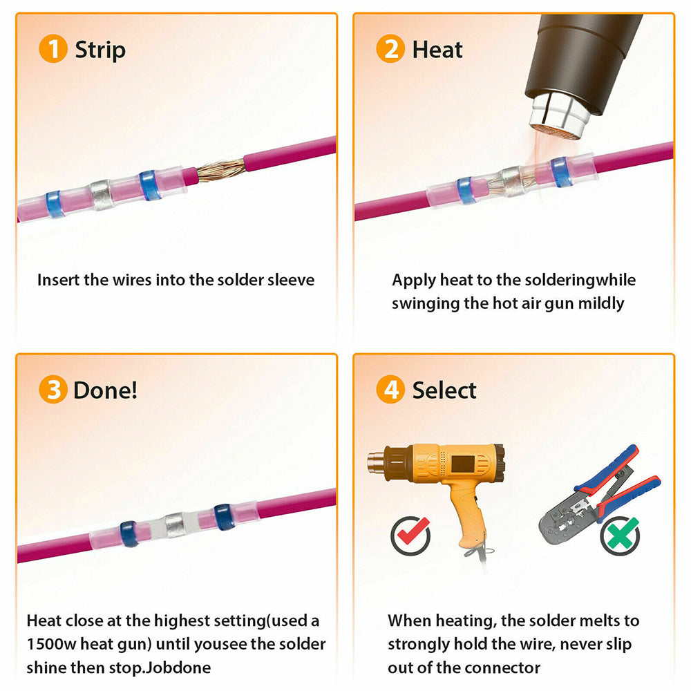 Solder Seal Sleeve Heat Shrink Butt Wire Connectors Terminals Waterproof.