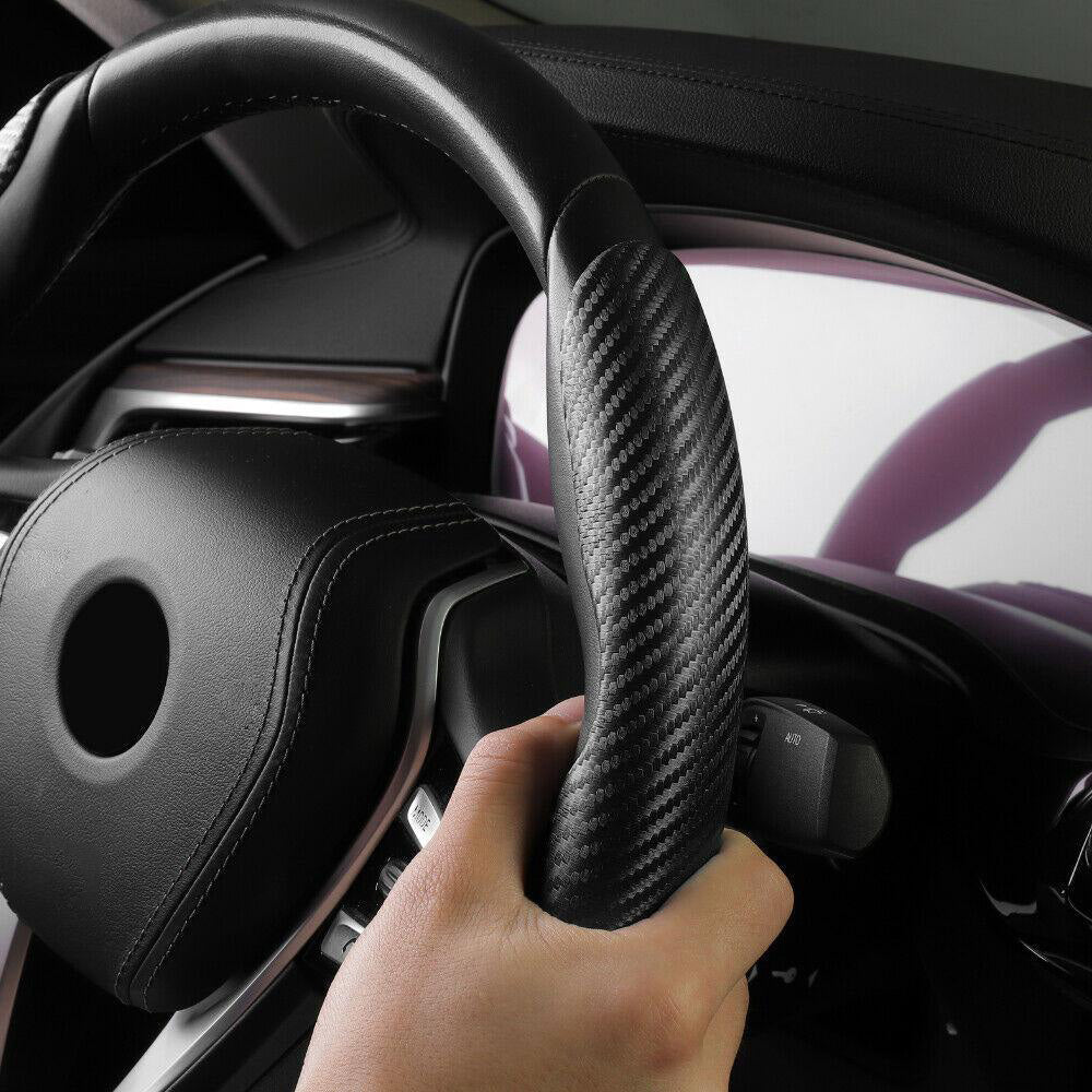 2x Black Carbon Fiber Steering Wheel Booster Non-Slip Cover Trim Accessories.