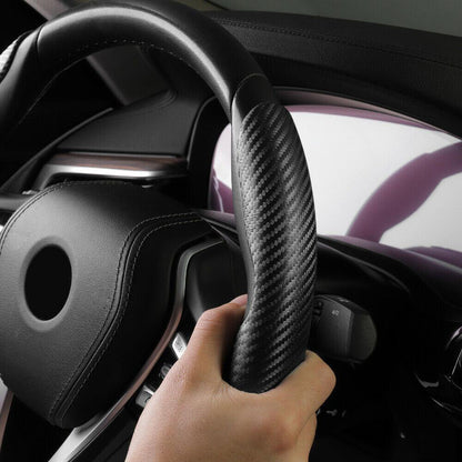 2x Black Carbon Fiber Steering Wheel Booster Non-Slip Cover Trim Accessories.