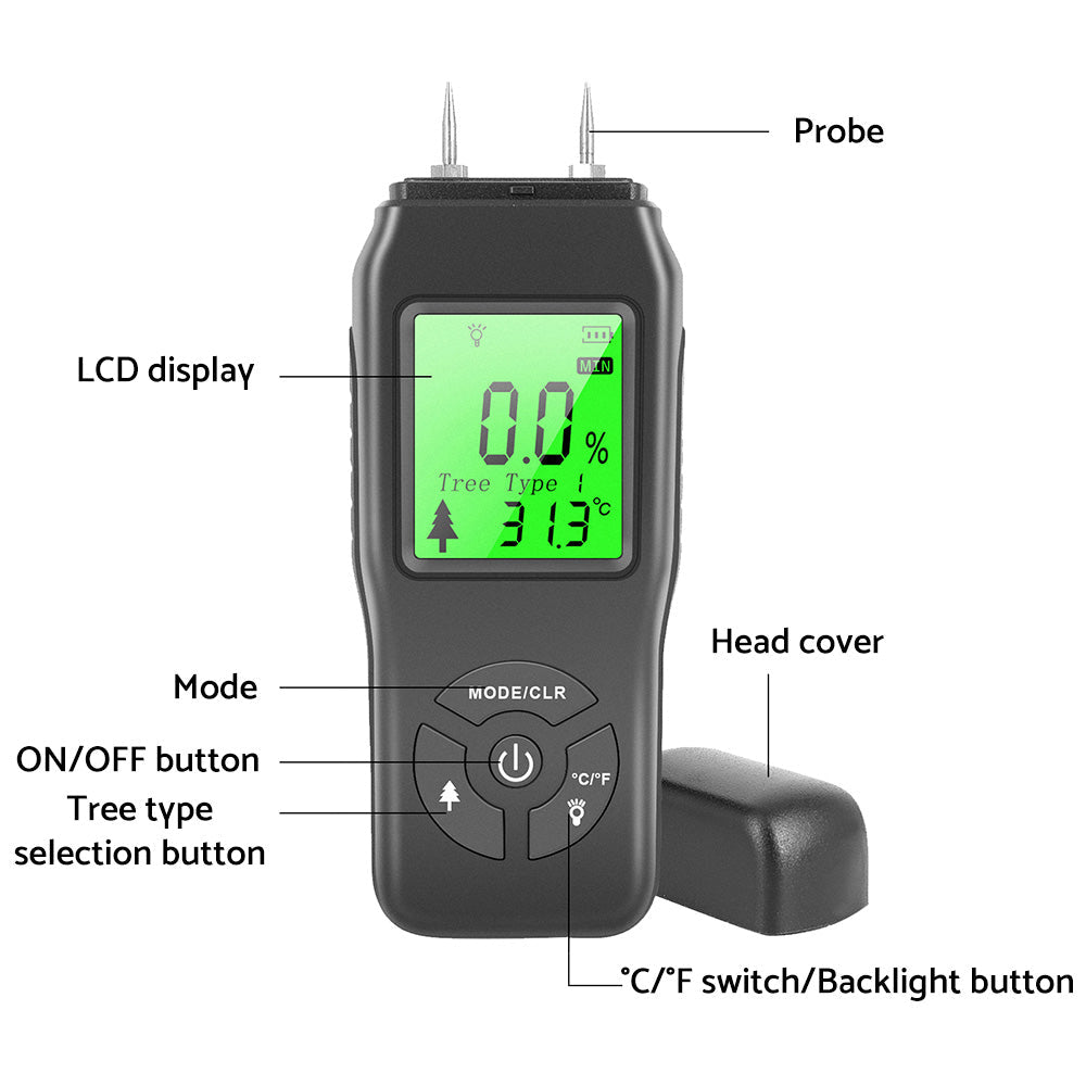 2-Pin Digital LCD Moisture Meter Suitable for Wood Damp Detection