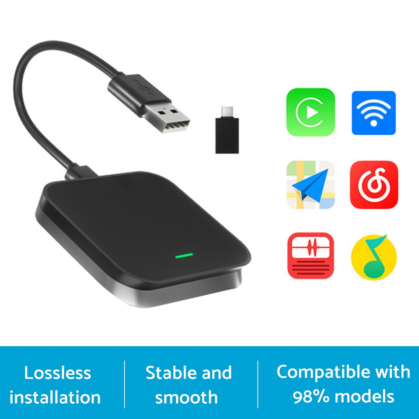 Bluetooth USB Wireless Receiver Black Suitable for Apple CarPlay Adapter.