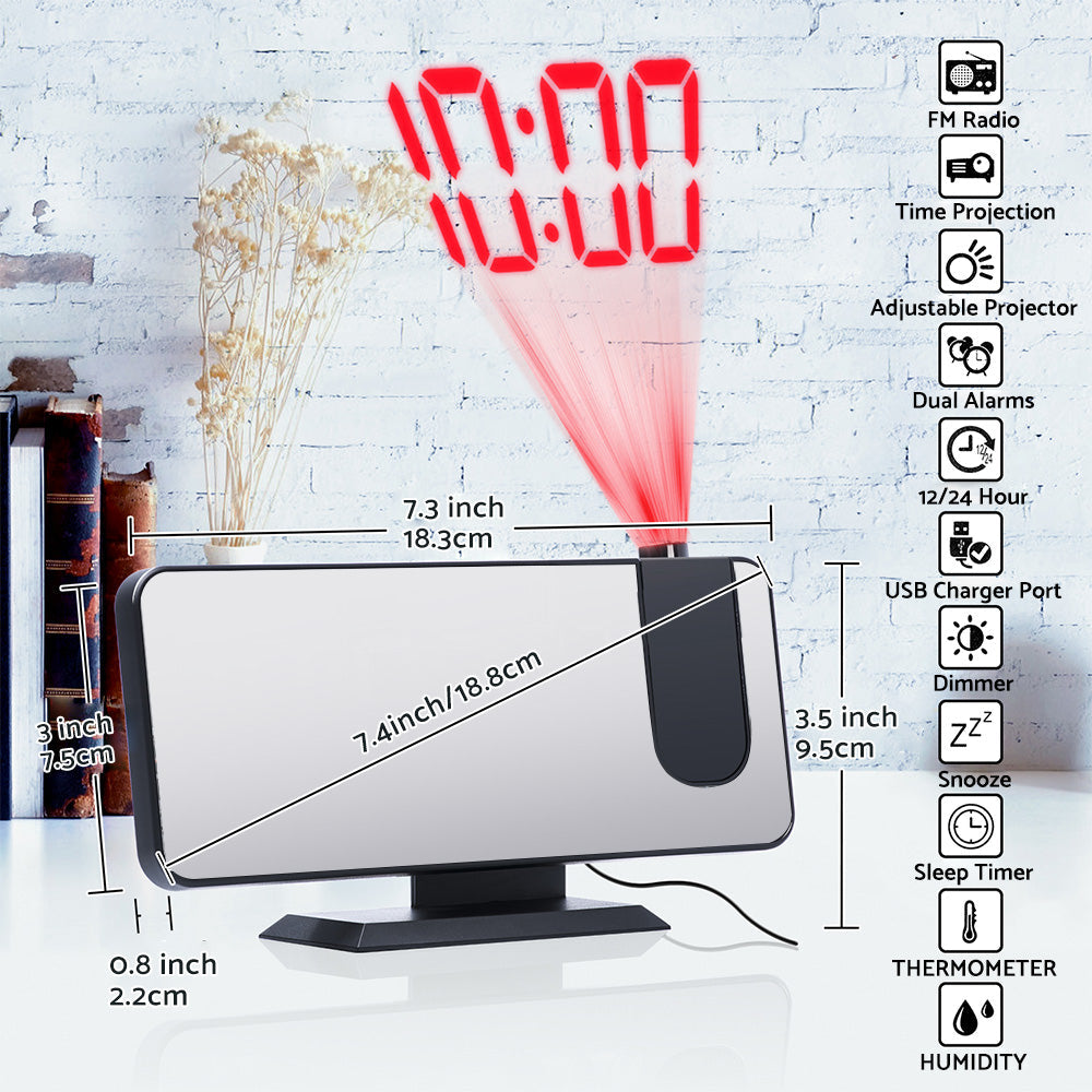 Projection on Ceiling Digital Dual Alarm Clock Bedroom Radio LED Big Screen.