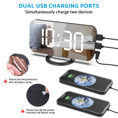 Digital Alarm Clock with Mirror LED Display Suitable For Wall & Bedroom, Snooze Function, Dim Mode.