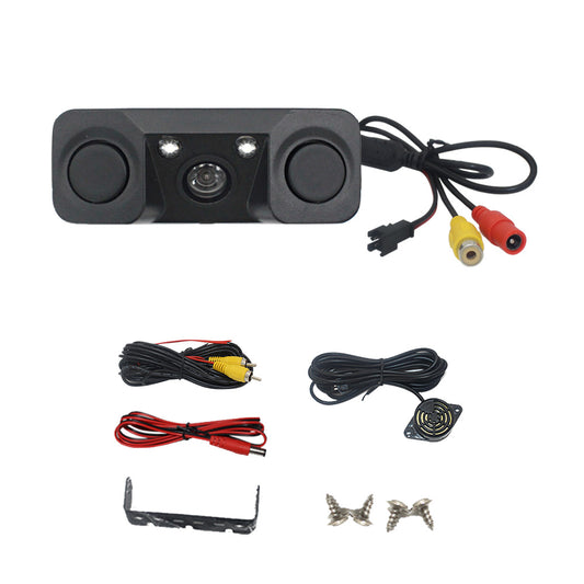 170° 3-in-1 Car Reverse Rear View Camera with Backup Radar Parking Sensor Suitable for Universal Fit.