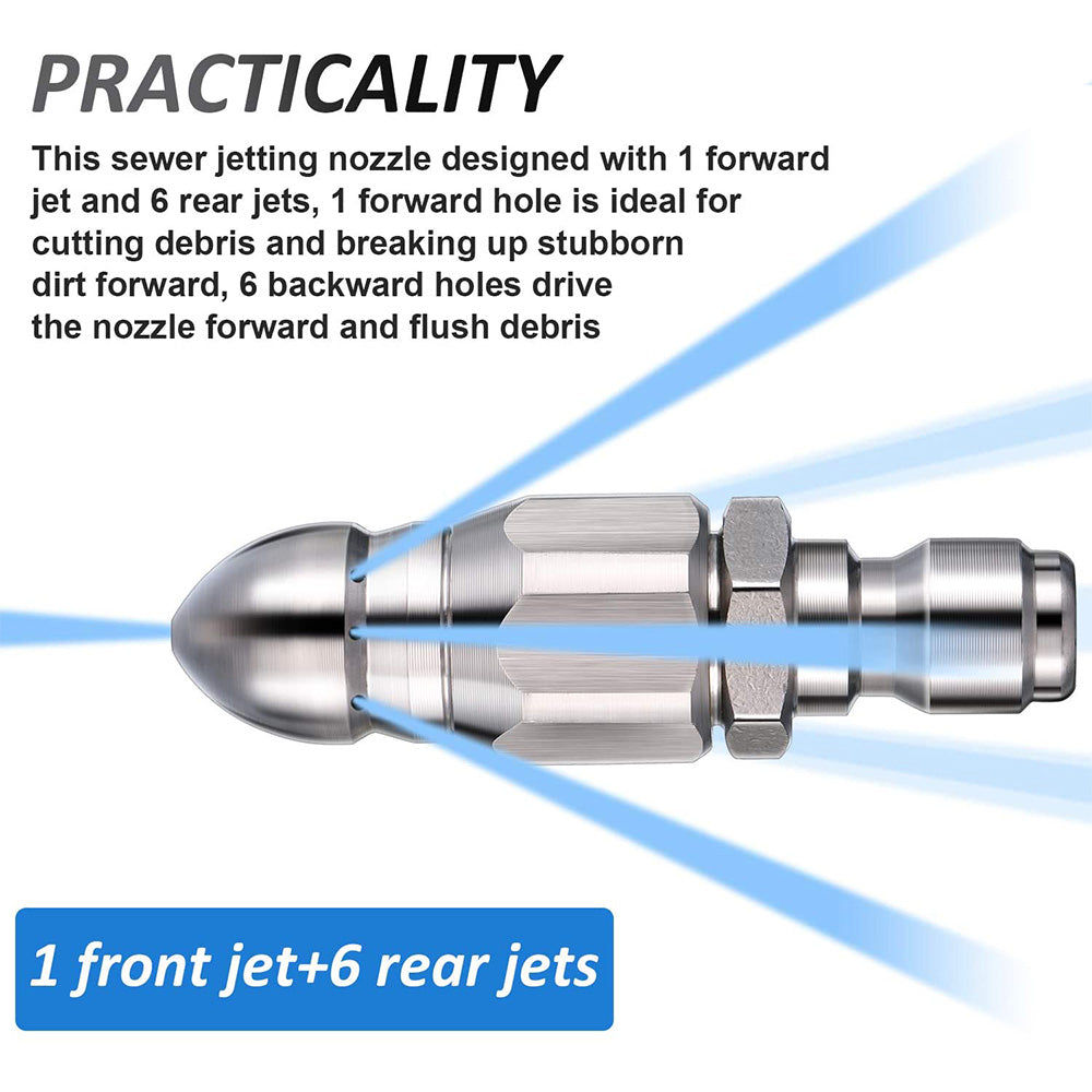 Stainless Steel Sewer Jetter Nozzle For Pressure Washer Suitable For 1" or 4" Drain Connection