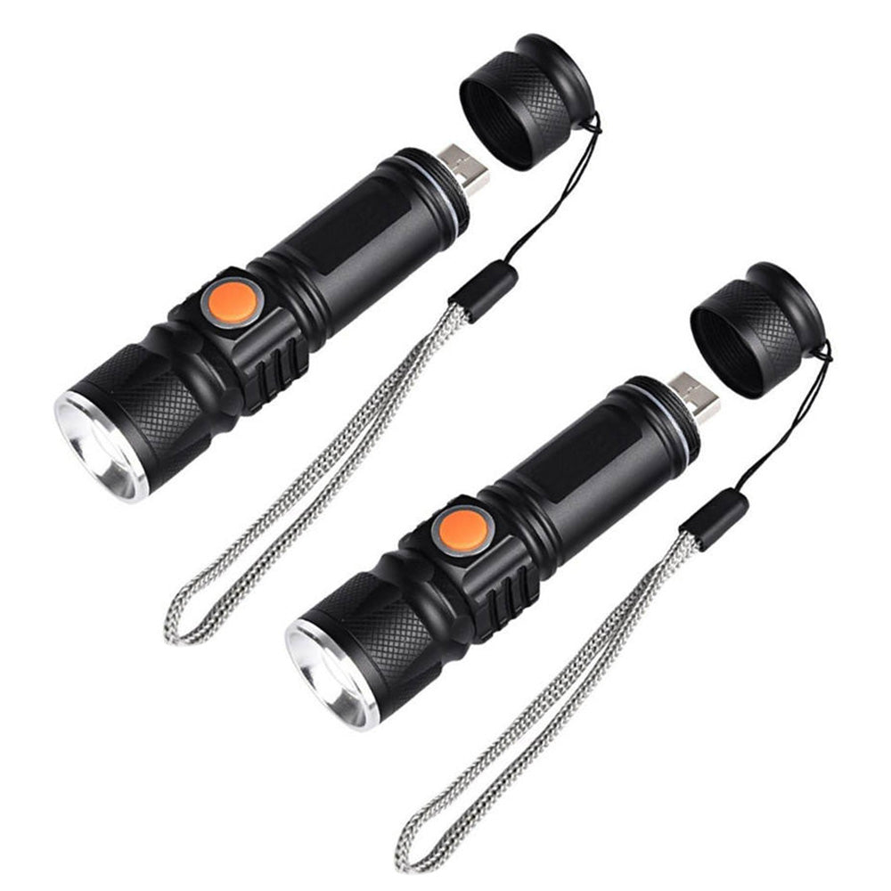 2PCS USB Rechargeable LED Flashlight Waterproof Torch Black.
