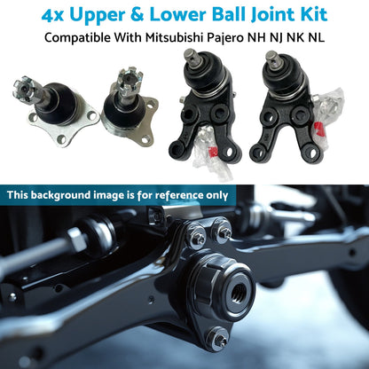 Upper & Lower Ball Joint Kit 4x Suitable For Mitsubishi Pajero NH/NJ/NK/NL 1991-2000
