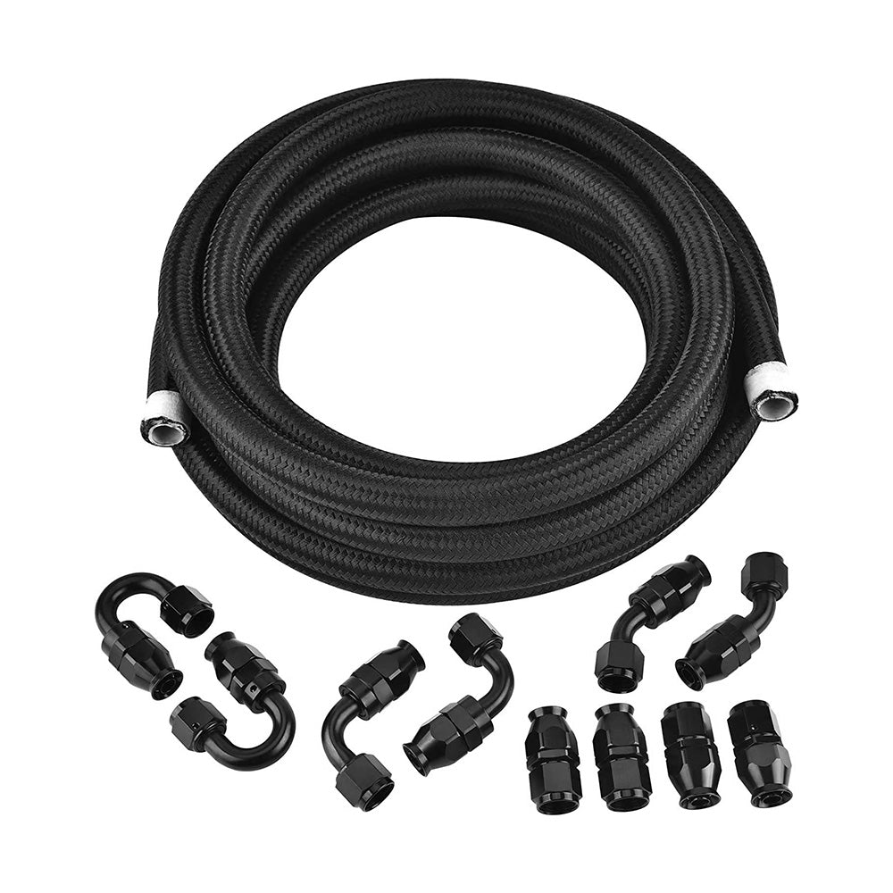 8AN E85 Stainless Steel Braided PTFE Fuel Line Hose Swivel Fittings Kit 20FT 6M.