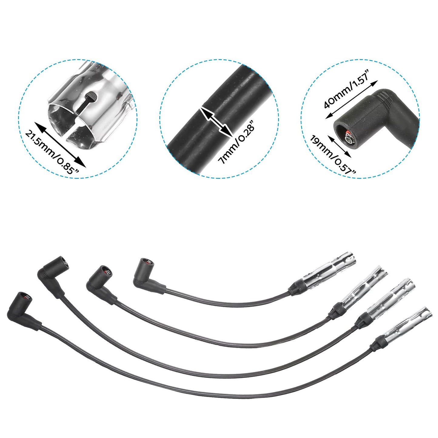 4x 7mm Ignition Spark Plug Wires Suitable for Volkswagen Beetle 2.0L