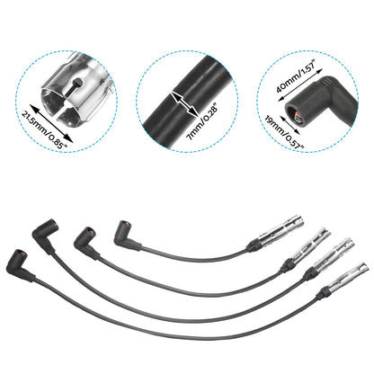 4x 7mm Ignition Spark Plug Wires Suitable for Volkswagen Beetle 2.0L