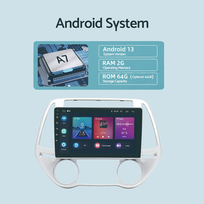 Car Radio Android 13 GPS BT Apple CarPlay Suitable for Hyundai i20 1.4L