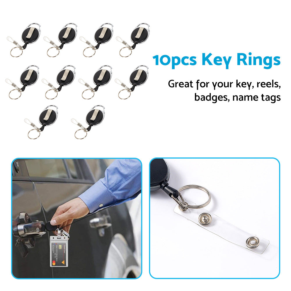 10X Key Rings Retractable Chain ID Pull Holder Reel Belt Clip Extend Recoil Oval.