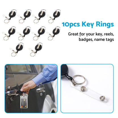 10X Key Rings Retractable Chain ID Pull Holder Reel Belt Clip Extend Recoil Oval.