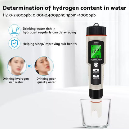 Portable 4 In 1 Hydrogen-Rich Test Pen PH ORP TEMP Water Quality Meter Tester.