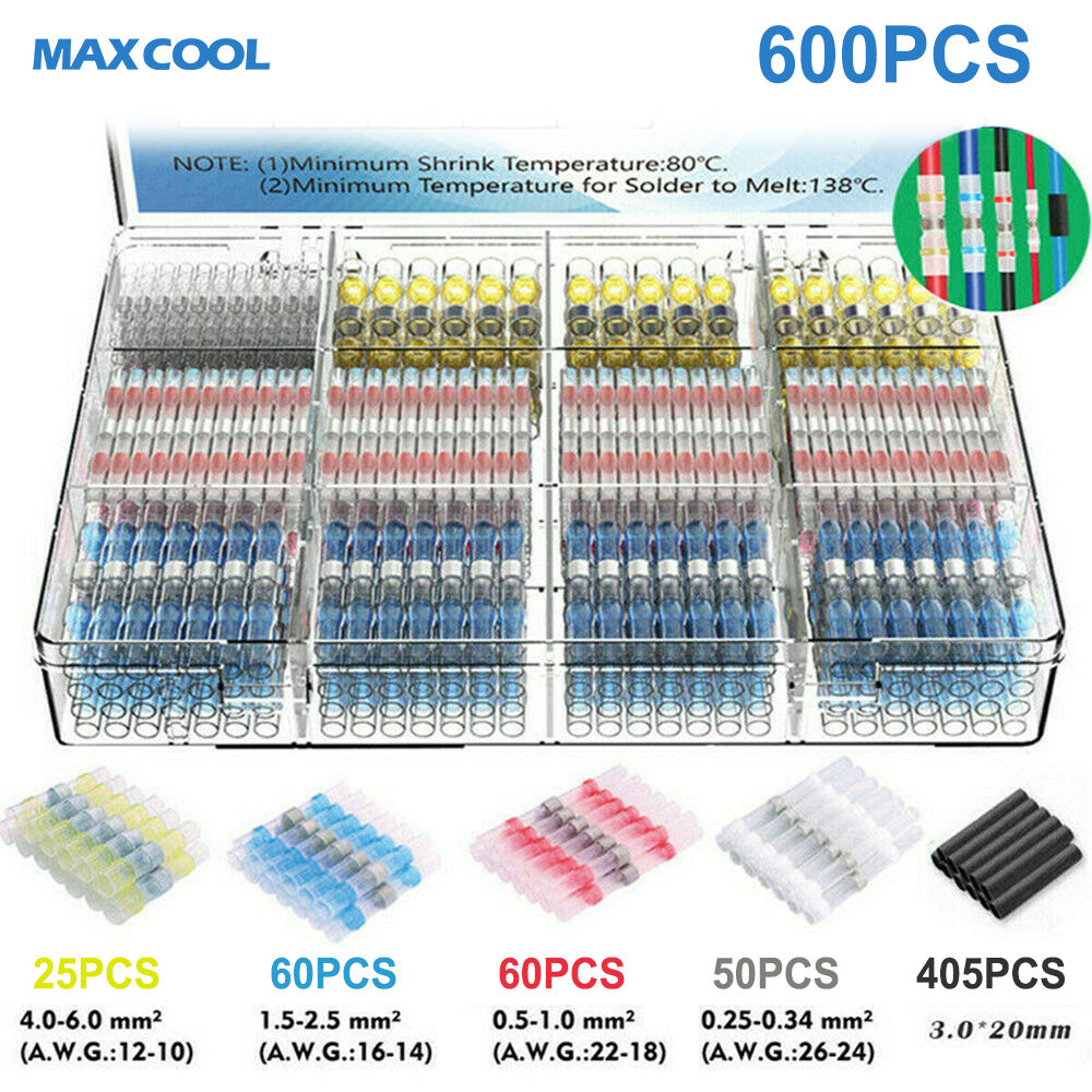 Solder Seal Sleeve Heat Shrink Butt Wire Connectors Terminals Waterproof.