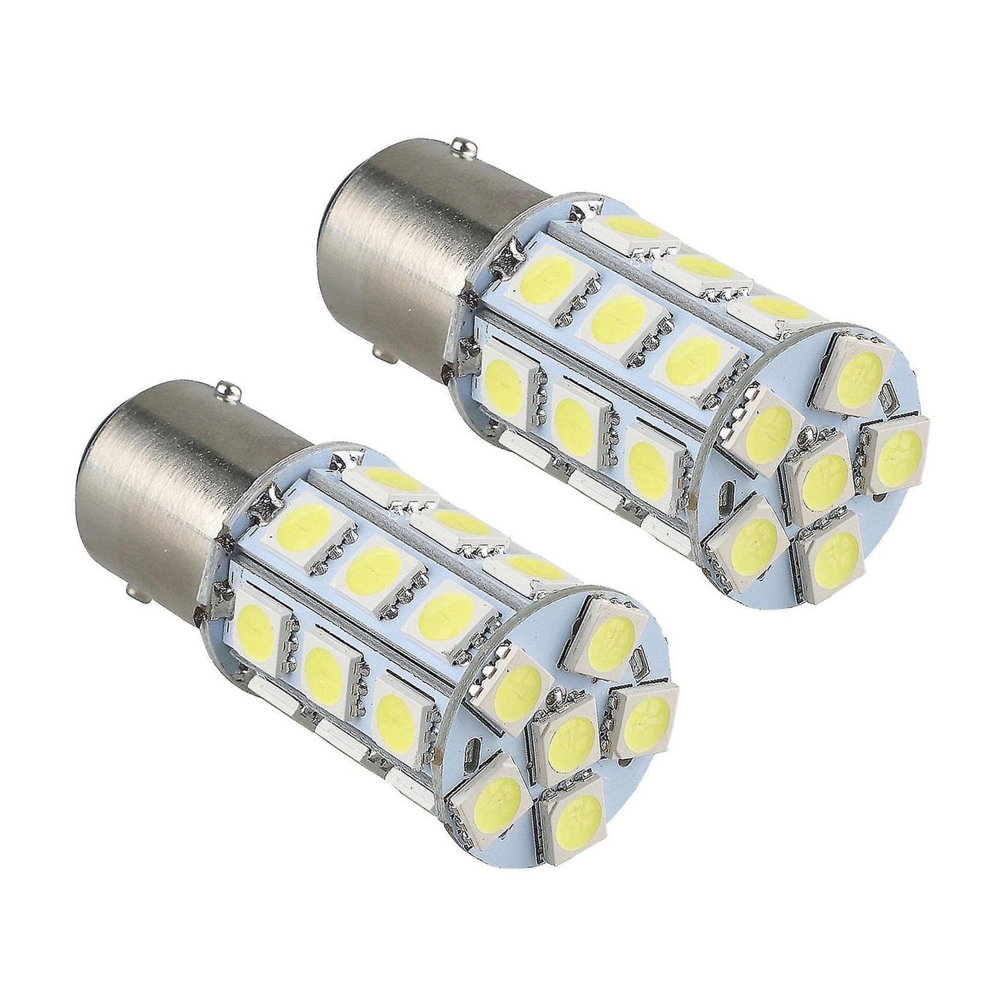 2x 12V BA15D LED White 27 SMD 5050 Indicator Signal Lights Suitable For Caravan & Car