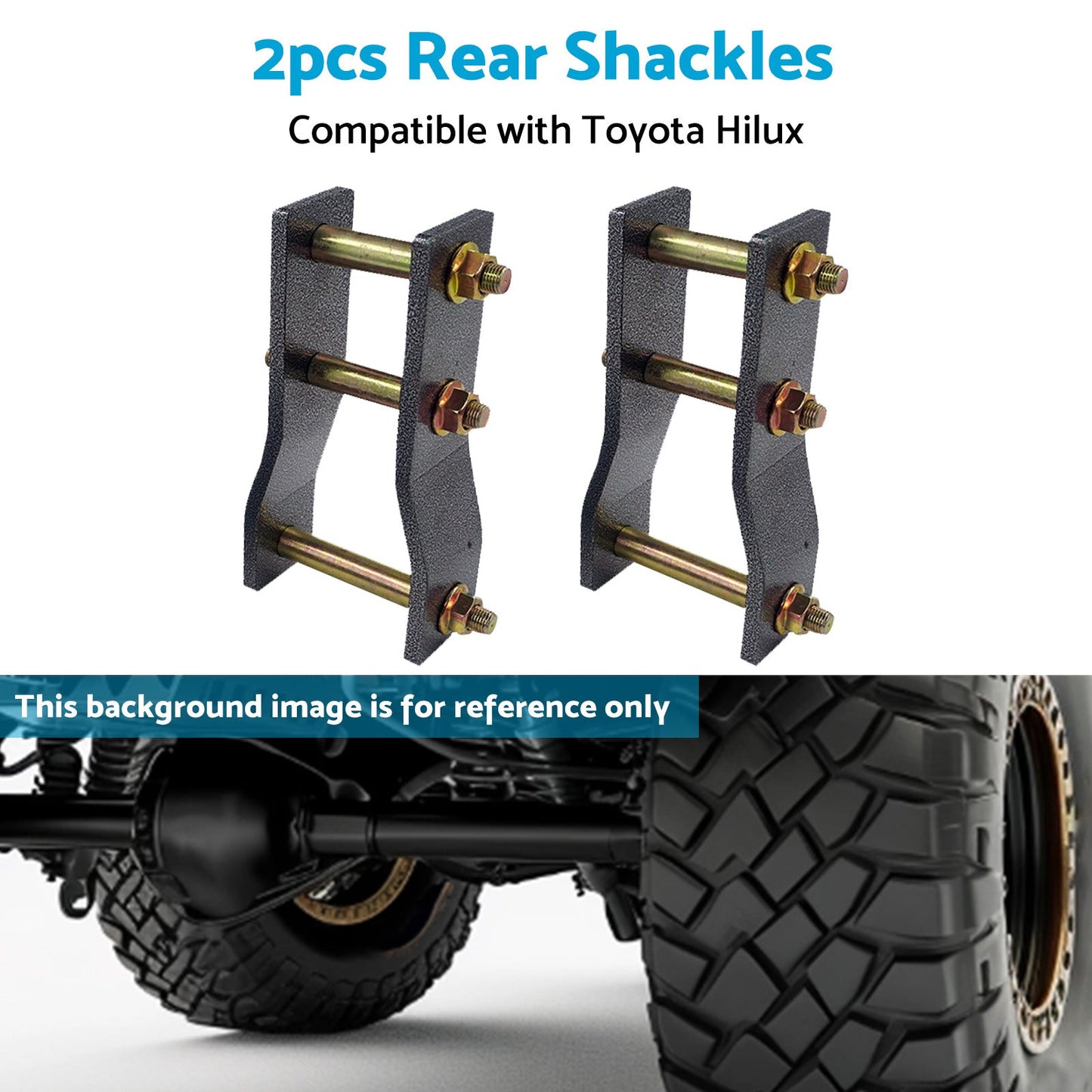 2x Rear Extended Greasable Shackles 2 inch  50mm Lift Suitable For Toyota Hilux KUN26.